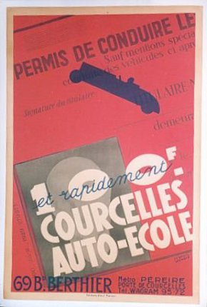 a red and white poster with a silhouette of a ship