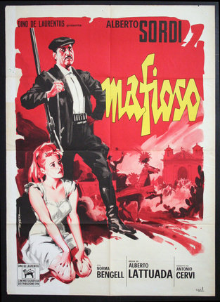 a movie poster of a man holding a gun and a woman sitting on a chair