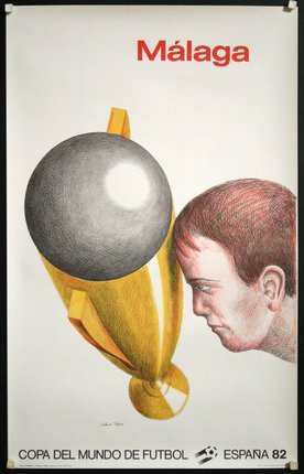 a drawing of a man's face next to a trophy