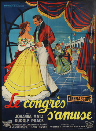 a poster with an illustration of a Regency era man and woman dancing