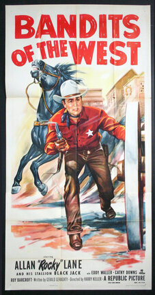 a poster of a cowboy holding a gun and a horse
