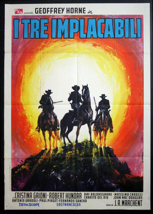 a movie poster with a group of men on horses
