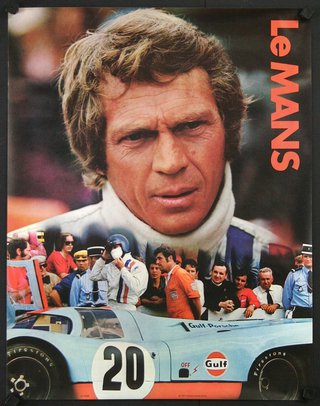 a poster of a man with a race car