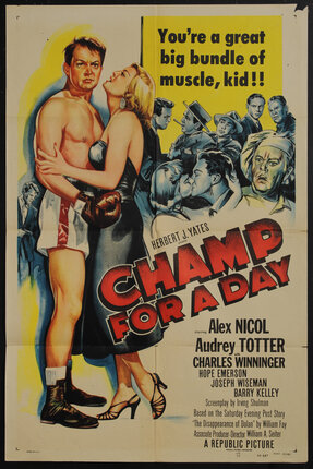 a movie poster with a boxer and woman embracing and some other scenes