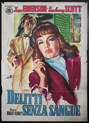 a poster of a woman smoking a cigarette and a man holding a gun