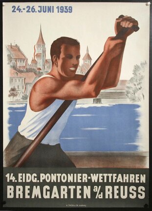 a poster of a man rowing