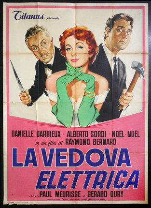 a movie poster of a woman with a man holding knives