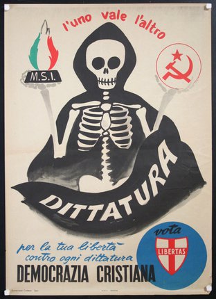 a poster with a skeleton and a flag