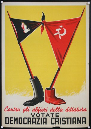 a poster with a flag and boots