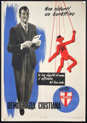 a poster of a man holding a puppet