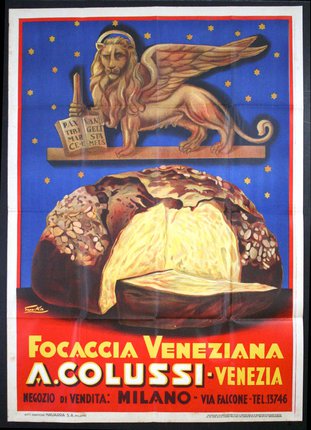 a poster of a loaf of bread with a lion and a book