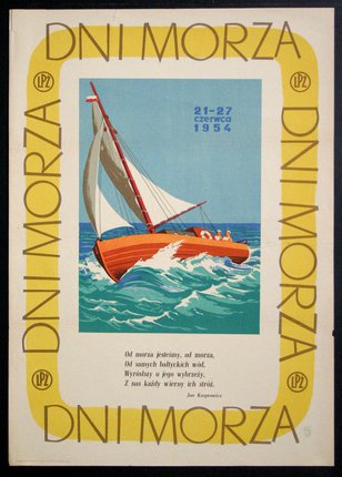 a poster of a boat on the water