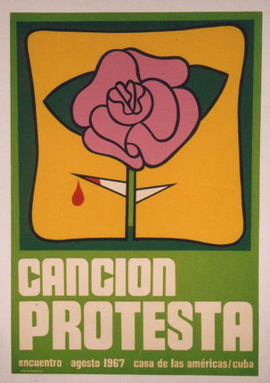 a poster with a rose and text