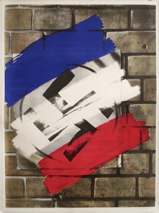 a painting of a flag on a brick wall