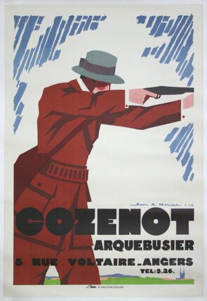 a poster of a man aiming a gun
