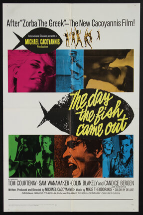 a movie poster with various film stills and a logo with a fish shape