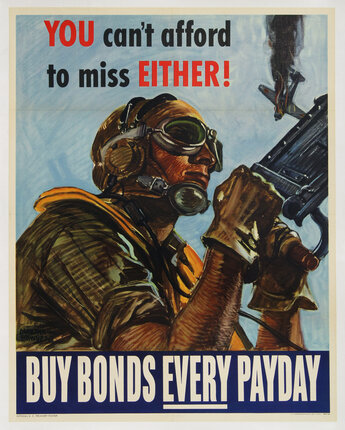 a poster of a WWII warplane gunner holding a gun