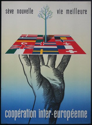 a poster with a hand holding a tree