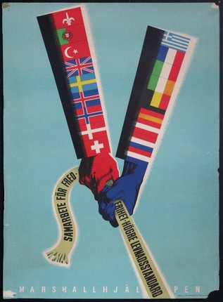 a poster with a flag and a sword