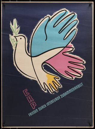 a poster with a bird and a leaf