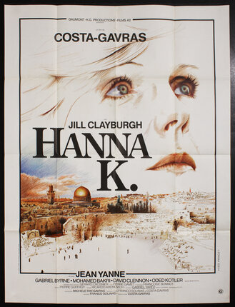 a movie poster of a woman's face superimposed over jerusalem