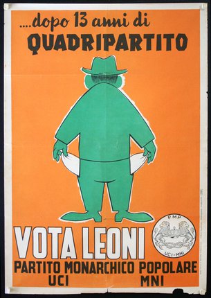 a poster of a man in green and orange