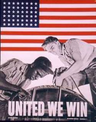 a poster with two men working on a car