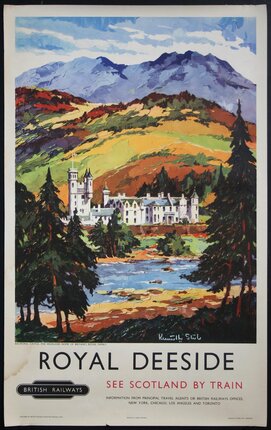 a poster of a castle in the mountains