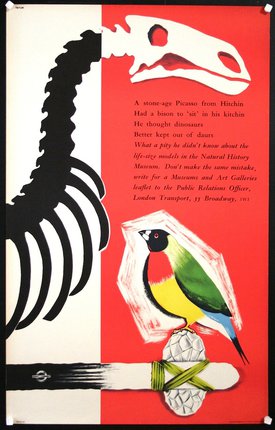 a poster with a bird and a skeleton