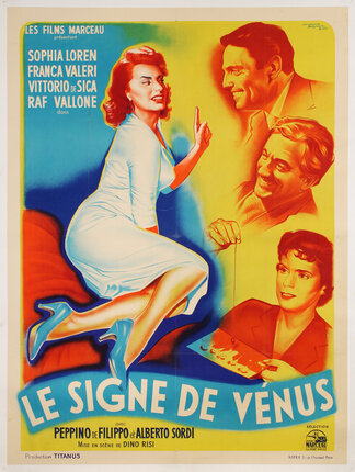 a poster of a woman shaking her finger at two men with another woman holding a photograph and a man