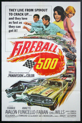 movie poster with a car race and young people fighting
