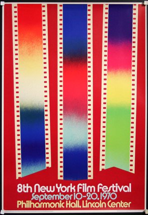 a poster with a colorful strip of film