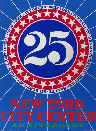 a blue and red poster with a number in a circle