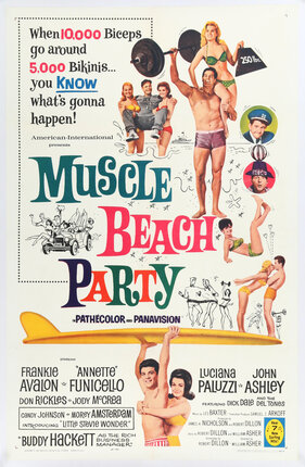 a poster of a muscle beach party