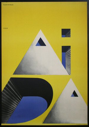 a poster with triangles and a yellow background