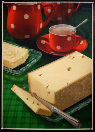 a poster of a cheese and tea