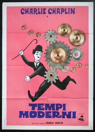 a poster of a man running with gears