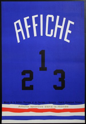 a blue and white poster with black numbers