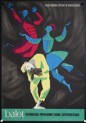 a poster of dancers on a black background
