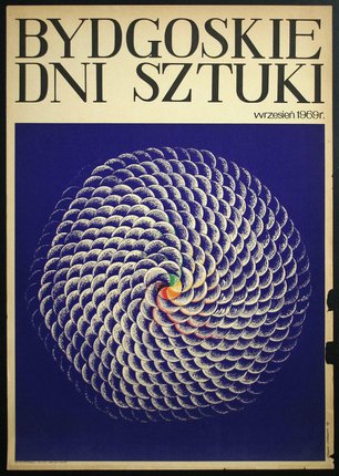 a blue and white cover with a circular pattern
