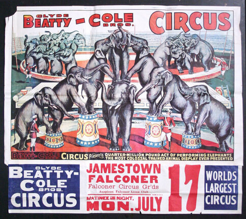 a poster of elephants on top of a circus