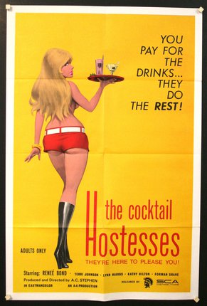 a poster of a woman holding a tray of drinks