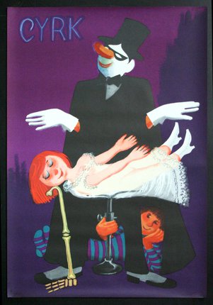 a poster of a clown holding a girl
