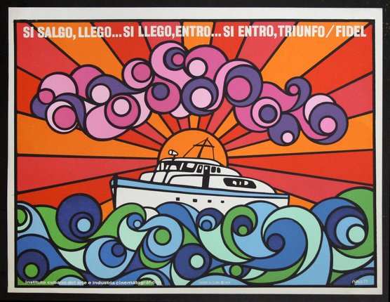 a poster of a boat in waves