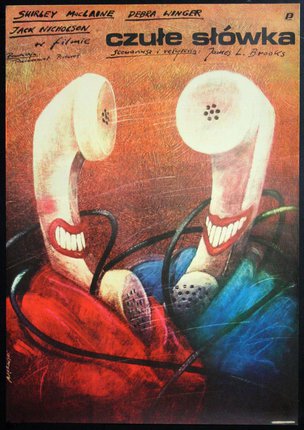 a painting of two handsets with wires