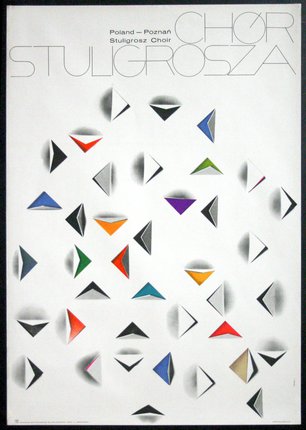a poster with different colored triangles
