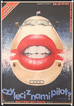 a poster with a plane and lips