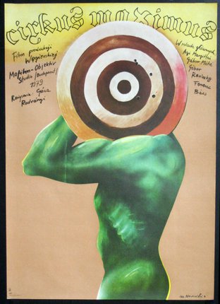 a poster with a green body holding a target