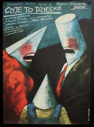 a poster of two people with cone hats
