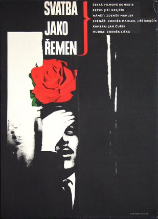 a poster of a man with a rose on his head